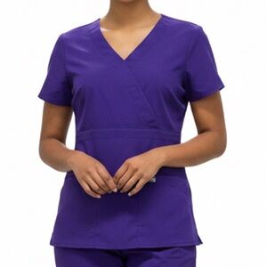 Greys Anatomy Purple Scrubs Top V Neck Faux Wrap Style Size Small Short Sleeve